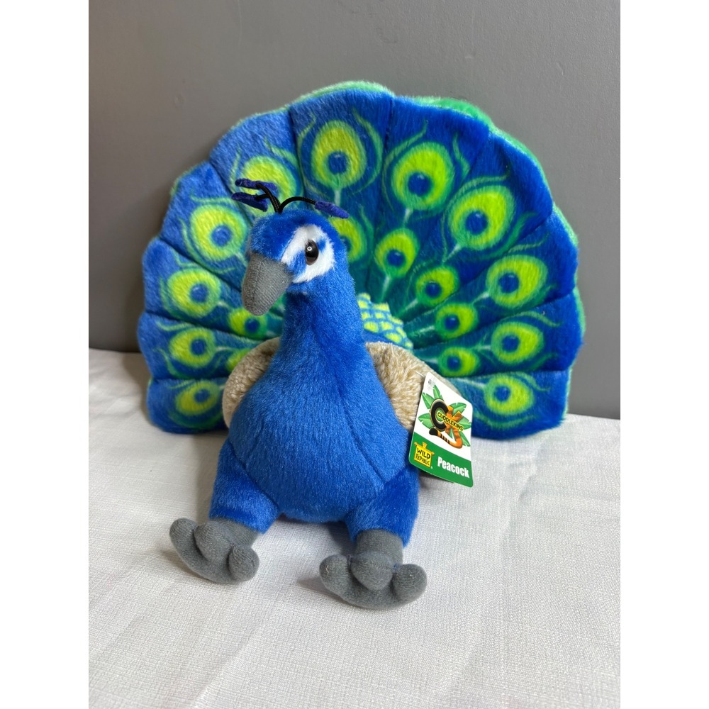 Wild Republic Cuddlekins Peacock Plush Stuffed Animal Blue Bird 12 Inch NWT